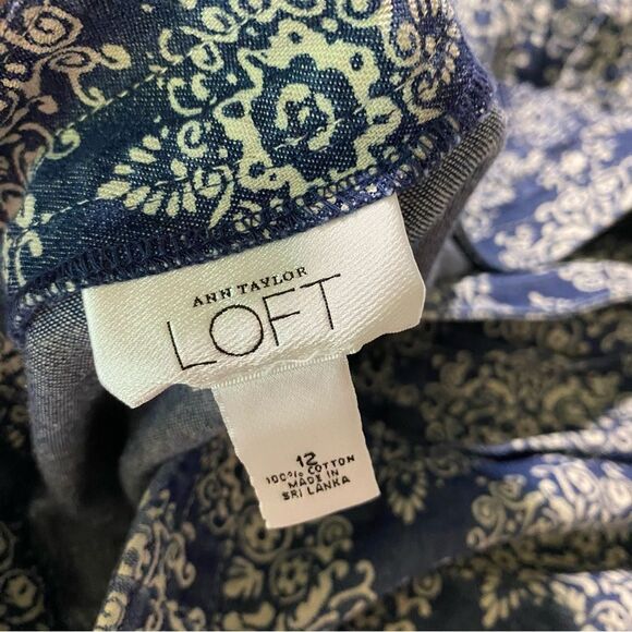 Ann Taylor Loft 100% Cotton damask print Denim jean Chambray Pleated Skirt 12 - Picture 9 of 9